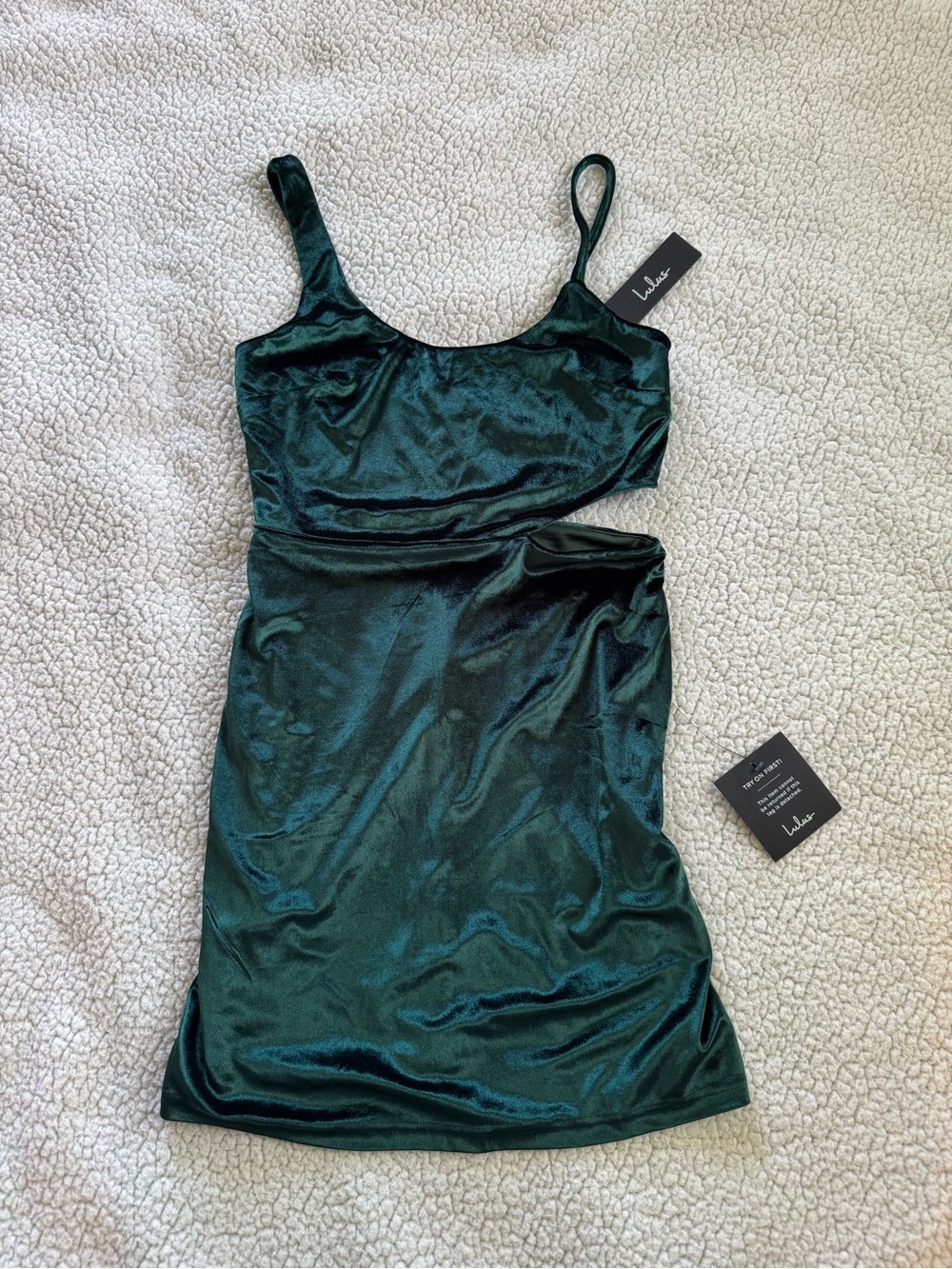 NWT Lulu's Deep Green Velvet Cami Dress